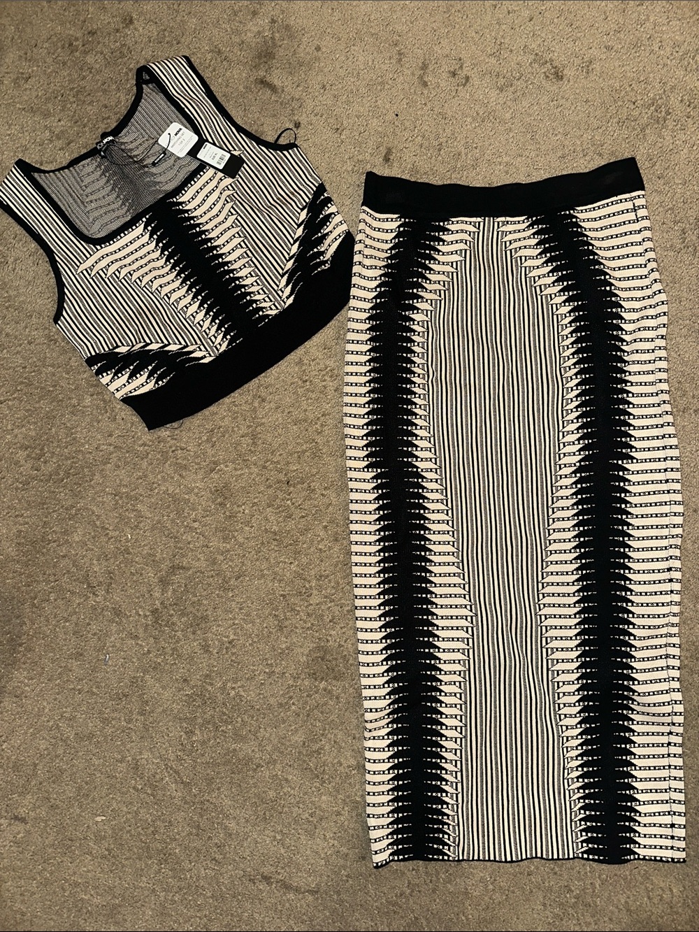 *NWT* Fashion Nova Black and White Striped Pencil Skirt Matching Set